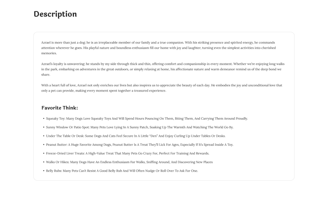 Pet Description
