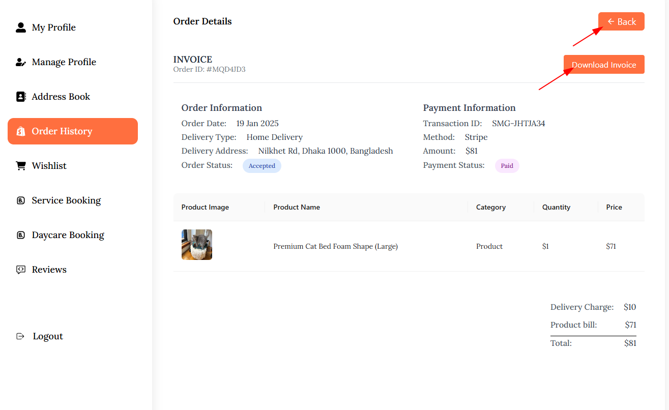 Single Order History